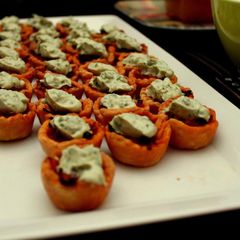 A picture of Caramelized Onion Tartlets with Basil Mascarpone.