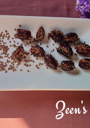 A picture of Dates and Flax Seeds.