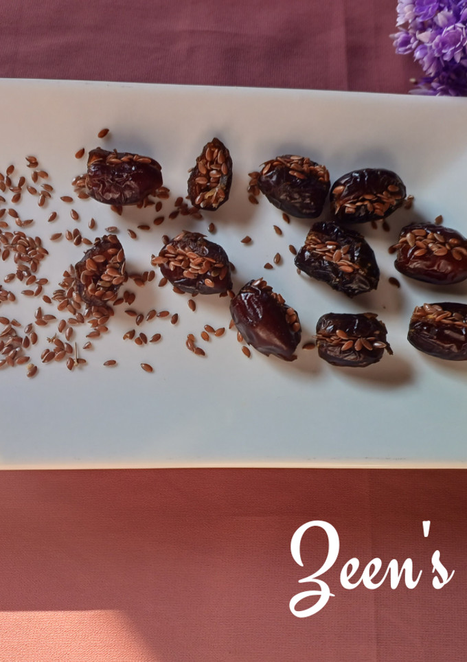 A picture of Dates and Flax Seeds.
