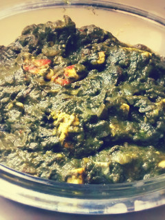A picture of Palak Paneer/Spinach & Cottage Cheese Curry.