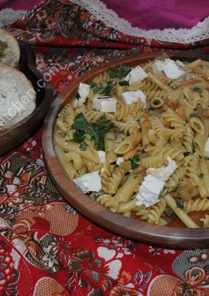 A picture of Peanuts Pasta With Feta Cheese.