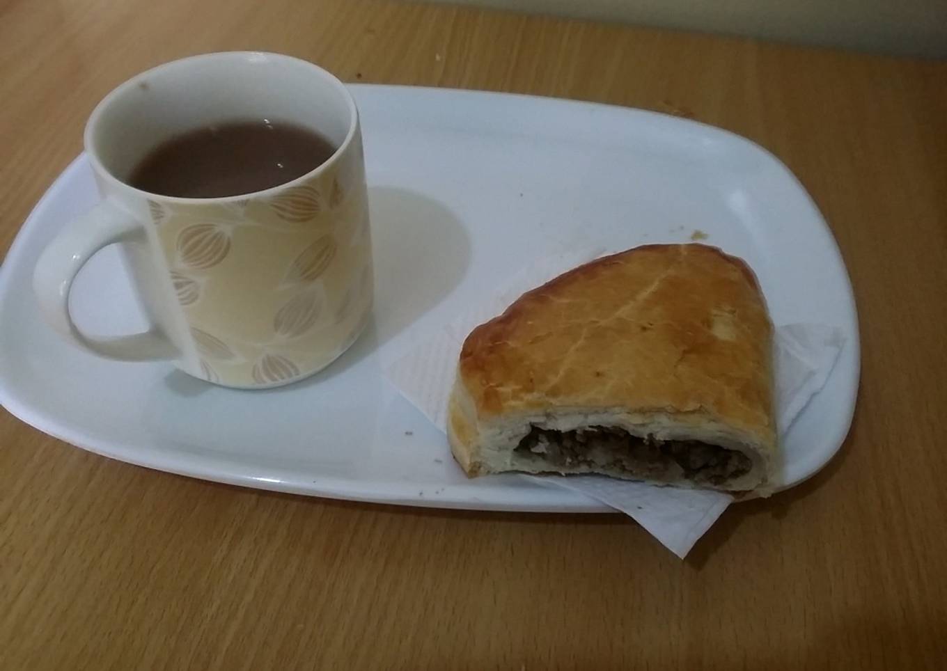 Meat Pie with hot chocolate