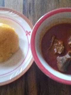 A picture of Banga soup with starch.
