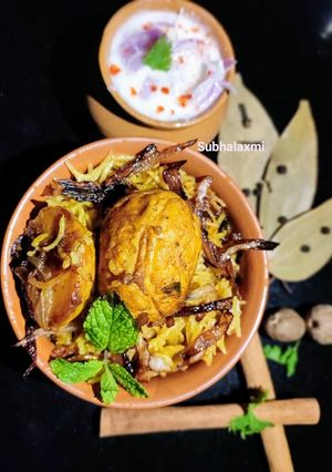 A picture of Egg dum biryani(restaurant style).