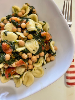 A picture of Orecchiette with Spinach, Cherry Tomatoes, and Chickpeas.