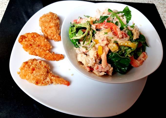 Recipe of Favorite My Crab meat salad with Thai Green king Prawns 😙