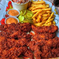 Sauced fried chicken A picture of Sauced fried chicken.