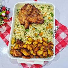 Basmati Fried Rice and chicken (Lunch For Kids) A picture of Basmati Fried Rice and chicken (Lunch For Kids).