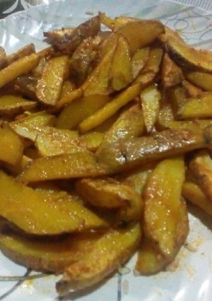 A picture of Potato wedges#authors marathon#local ingredients.