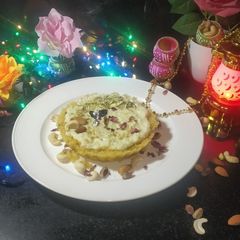 A picture of Boondi rabdi tart.