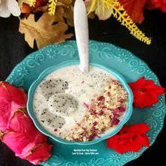 A picture of Dragon Fruit Sago Rose Dryfruits Dessert - Fusion Fasting Healthy Dessert.