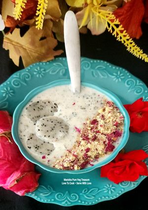 A picture of Dragon Fruit Sago Rose Dryfruits Dessert - Fusion Fasting Healthy Dessert.