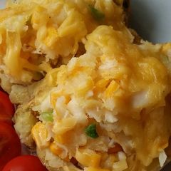 A picture of Vickys Smoked Haddock Stuffed Baked Potato, GF DF EF SF NF.