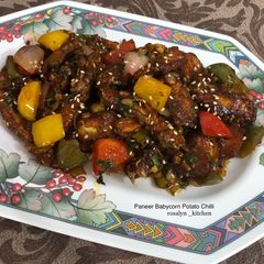 A picture of Paneer Babycorn Potato Chilli (Mixed Veg Chilli Starter).