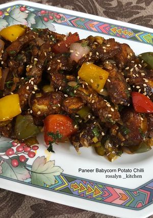 A picture of Paneer Babycorn Potato Chilli (Mixed Veg Chilli Starter).