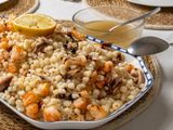 Cuscús Libanés con Langostinos, Caballa y Vinagreta de arroz