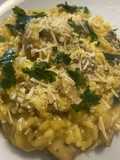 Risoto de cogumelos e cúrcuma