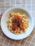 Garlic butter rice with dori katsu