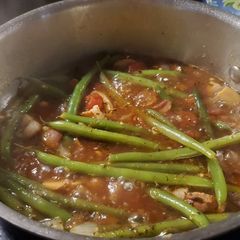 A picture of My French Green Beans with Bacon, Tomatoes and Mushrooms.