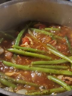A picture of My French Green Beans with Bacon, Tomatoes and Mushrooms.