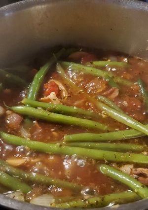 A picture of My French Green Beans with Bacon, Tomatoes and Mushrooms.