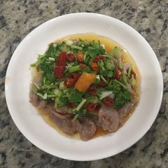 A picture of 爆蔥辣椒豬片Green onion hot pepper pork.