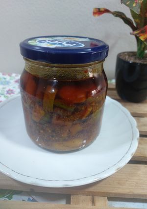 A picture of Raw Mango green chili aachar.