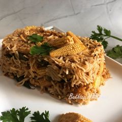 A picture of Baby Corn Pulao (South Indian style).