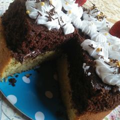 A picture of Vanilla and chocolate cake.