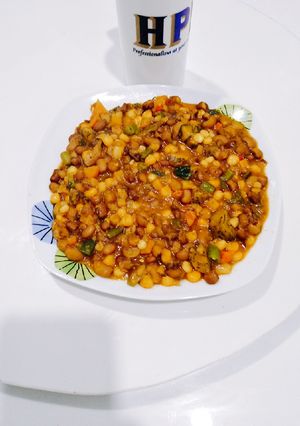 A picture of Beans corn and plantain.