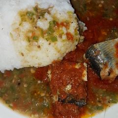 Tuwon rice with stew and okro soup 😋 A picture of Tuwon rice with stew and okro soup 😋.