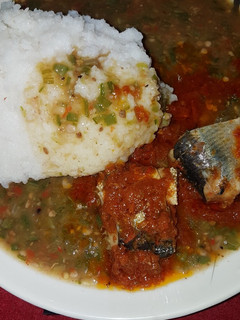 A picture of Tuwon rice with stew and okro soup 😋.