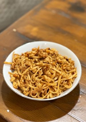 A picture of Chili Crisp and peanut Sauce for Noodles.