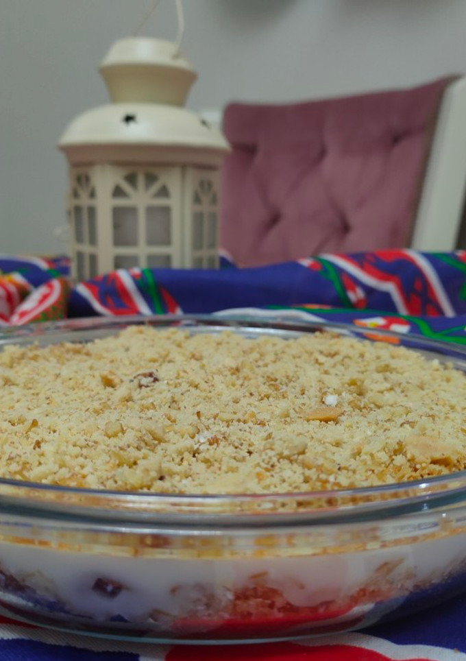صورة لوصفة صينية كنافة بالقشطة والمكسرات 🍘