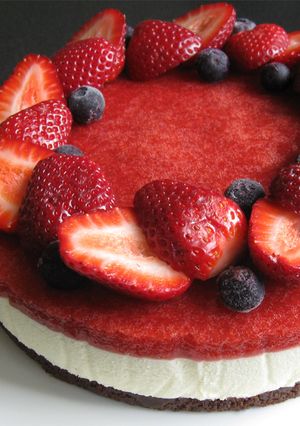 A picture of No-bake Cheesecake with Strawberry Jelly Topping.