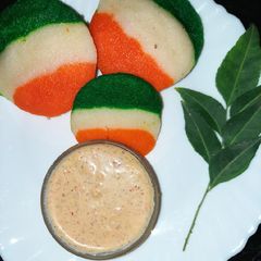 A picture of Tricolour rava Idli in Microwave.
