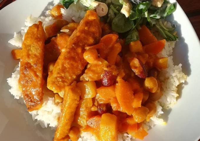 Vegetarisches Hähnchen mit Kichererbsencurry und Reis (vegan) Rezept ...