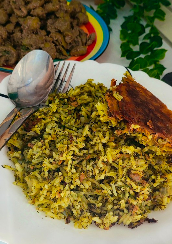 عکسی از دستور سبزی پلو مخلوط با تن ماهی