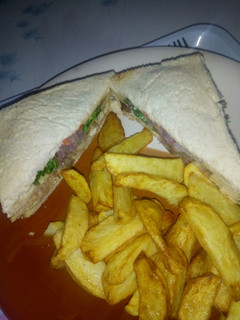 A picture of Chicken sandwich with chips.