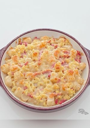 Une photo de Gratin de pâtes aux salsifis/bacon