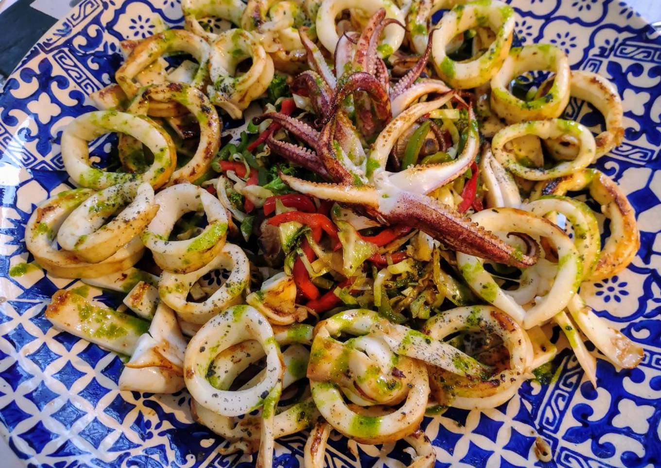 Calamares y verduras a la plancha