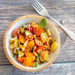 A picture of Rainbow tomato salad 🥗 🍅.