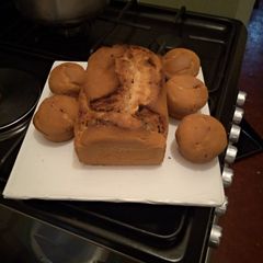 A picture of Banana bread and cupcakes.