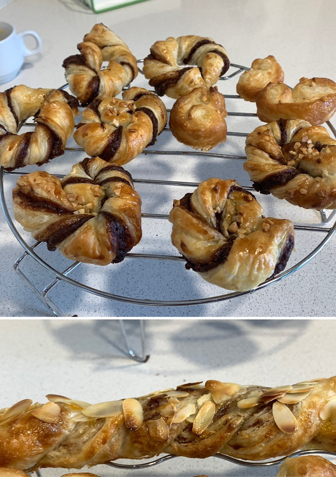 Una foto de Trenza de canela y espirales de chocolate con masa de hojaldre