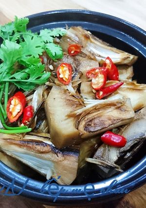 Hình của món Mít non kho tộ chay.