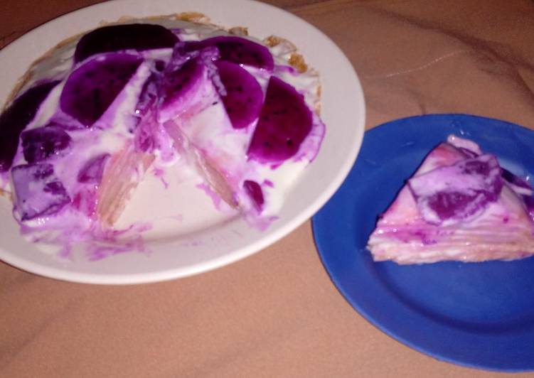 Resep 42. Crepes Cake Buah Naga Anti Gagal