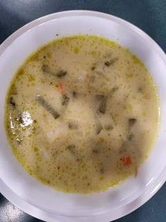 A picture of Dill pickle soup (Огіркова зупа).