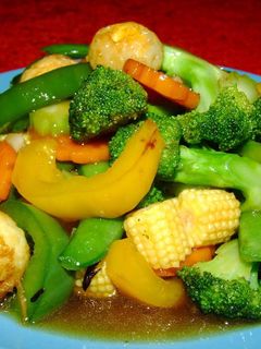 รูปของ ผัดน้ำมันหอยผักรวมไข่นกกระทา