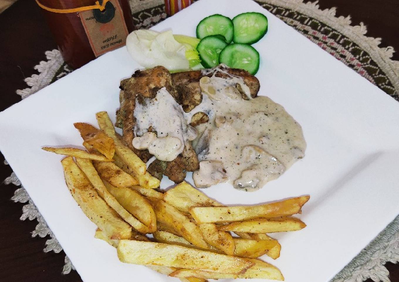 Grilled Chicken With White Mushroom Sauce🍄