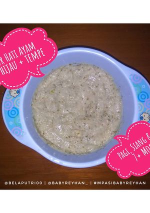 Foto resep Bubur Hati ayam, Sawi hijau + Tempe